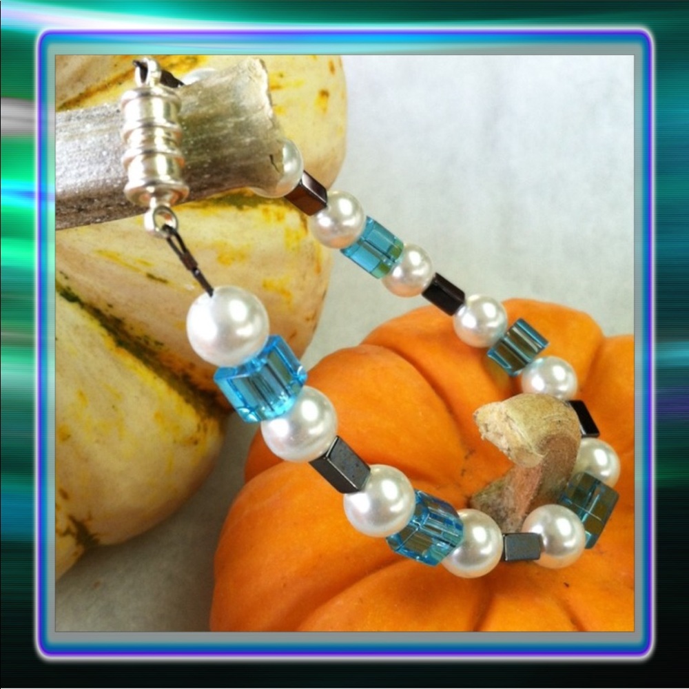 Blue, Pearl & Hematite Bracelet